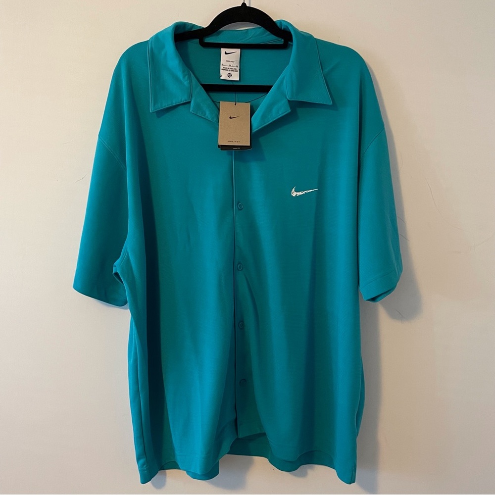 Men’s Nike Dri-FIT Short-Sleeve Basketball Button Down Top Turquoise Size XL